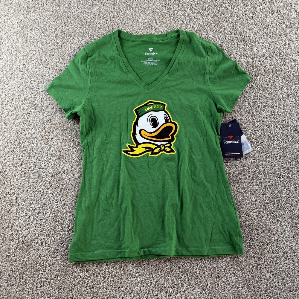 Oregon Ducks Shirt Womens Small Green NCAA Football Fanatics V Neck Tee